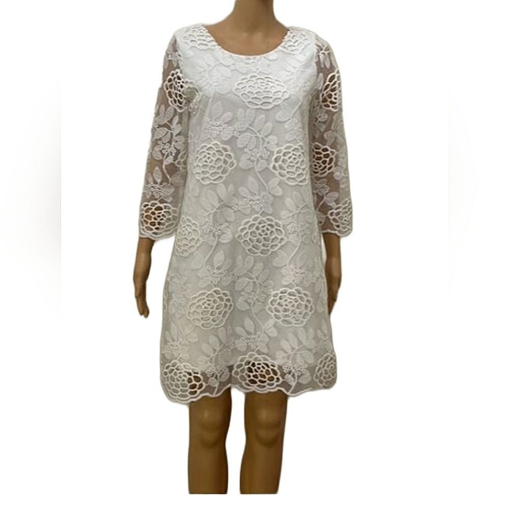 Dina be dress White Floral Lace Embroidery Women's Small